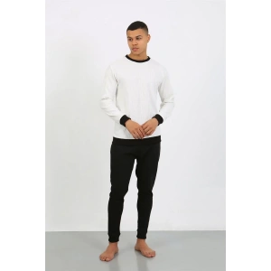 Moda Erkek Uzun Kol Manşetli Paça Penye Pijama Takımı Beyaz