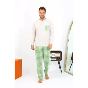 Moda Erkek Uzun Kol Penye Krem Pijama Takımı