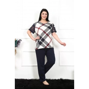 Moda Kadın 5XL-6XL-7XL-8XL Büyük Beden Kısa Kol Pijama Takım Lacivert