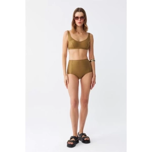 Moda Kadın Basic Hardal Pedli Yüksek Bel Bikini Takımı