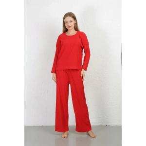 Moda Kadın Bürümcük Kumaş Pijama Takım Kırmızı