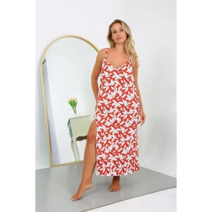 Moda Kadın Büyük Beden İp Askılı Pamuklu Uzun Gecelik