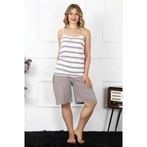 Moda Kadın Büyük Beden İp Askılı Pijama Takım Vizon