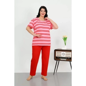 Moda Kadın Büyük Beden Kısa Kol Penye Pijama Takımı Kırmızı