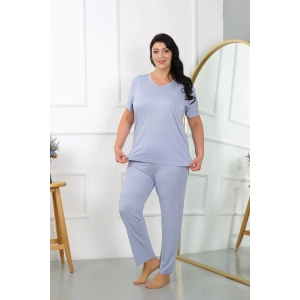 Moda Kadın Büyük Beden Kısa Kol Penye Pijama Takımı Lila