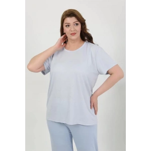 Moda Kadın Büyük Beden Kısa Kol Penye Pijama Takımı Mavi