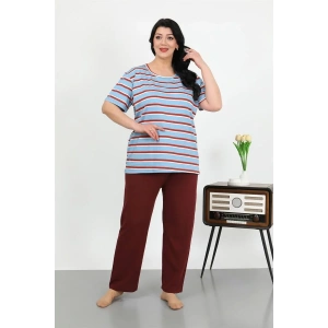 Moda Kadın Büyük Beden Kısa Kol Penye Pijama Takımı Mavi