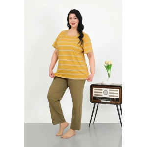 Moda Kadın Büyük Beden Kısa Kol Penye Pijama Takımı Sarı