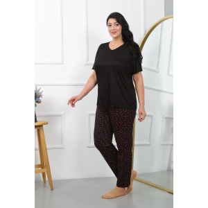 Moda Kadın Büyük Beden Kısa Kol Penye Pijama Takımı Siyah