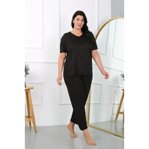 Moda Kadın Büyük Beden Kısa Kol Penye Pijama Takımı Siyah