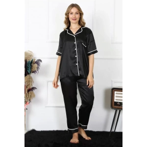 Moda Kadın Büyük Beden Siyah Saten Pijama Takımı