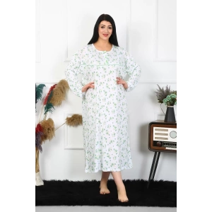 Moda Kadın Büyük Beden Uzun Kol Beyaz Anne Gecelik