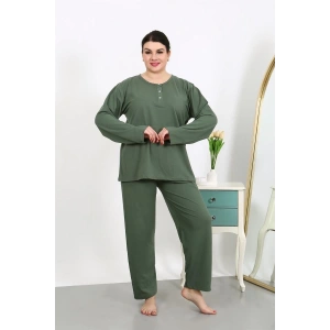 Moda Kadın Büyük Beden Uzun Kol Penye Pijama Takımı Haki