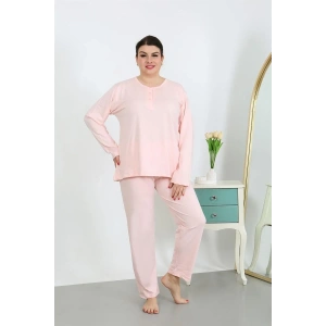 Moda Kadın Büyük Beden Uzun Kol Penye Pijama Takımı Pembe