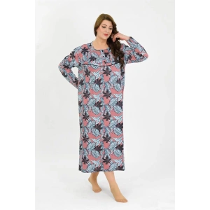 Moda Kadın Büyük Beden Uzun Kol Somon Anne Gecelik