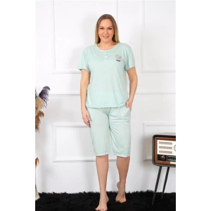 Moda Kadın Büyük Beden Viscon Su Yeşili Kapri Pijama Takım