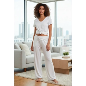 Moda Kadın Ekru Yumuşak Dokulu Akışkan Form Pantolon Rahat Kesim Şık Günlük Tasarım