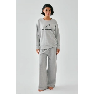 Moda Kadın Gri Yay Burcu Oversize 2 İplik Eşofman Ev Giyim Takımı