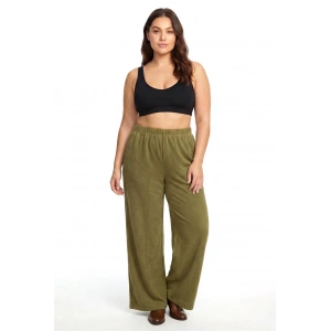 Moda Kadın Haki Dokulu Büyük Beden Cepli Pijama Altı