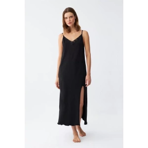 Moda Kadın İp Askılı Uzun Gecelik Siyah