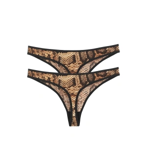 Moda Kadın Kahverengi Yılan Desenli 2li Tanga Slip