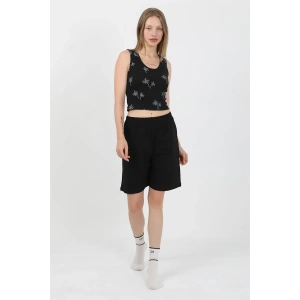 Moda Kadın Kalın Askılı Pamuk Penye Şortlu Crop Takım Siyah