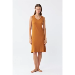 Moda Kadın Kalın Askılı Penye Gecelik Hardal