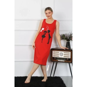 Moda Kadın Kalın Askılı Penye Uzun Kırmızı Gecelik