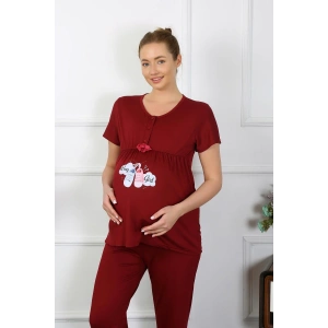 Moda Kadın Kısa Kol Hamile Lohusa Pijama Takımı Bordo