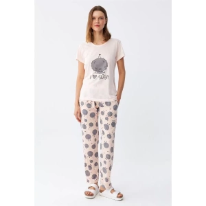 Moda Kadın Kısa Kol Pijama Takım Pudra