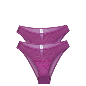 Moda Kadın Mor Dantel Detaylı Transparan 2li Slip