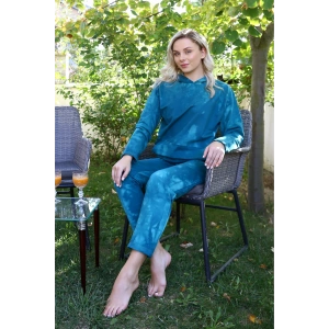 Moda Kadın Pamuk Kapşonlu Cepli 3 İplik Turkuaz Eşofman Takım