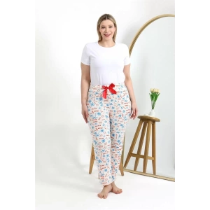 Moda Kadın Pamuklu Büyük Beden Alt Pijama Ekru