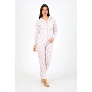 Moda Kadın Penye Uzun Kol Pijama Takım Ekru