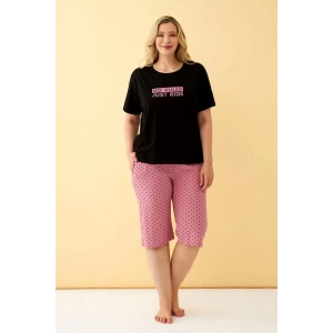 Moda Kadın Siyah “No Rules Just Ride” Yazılı Büyük Beden Kapri Pijama Takımı
