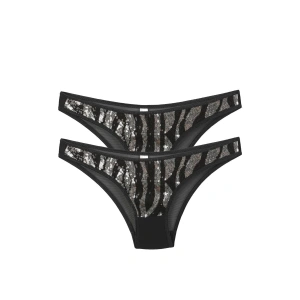 Moda Kadın Siyah Zebra Desenli Payetli 2li Slip