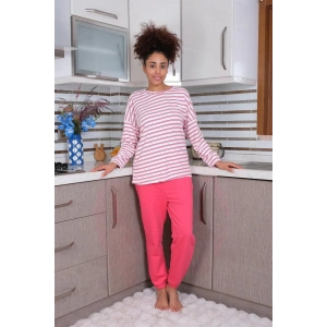 Moda Kadın Uzun Kol 3 İplik Penye Pijama Takım Beyaz