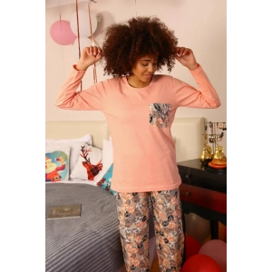 Moda Kadın Uzun Kol Penye Pijama Takım Yavruağzı