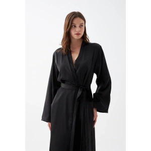 Moda Kadın Uzun Siyah Saten Sabahlık