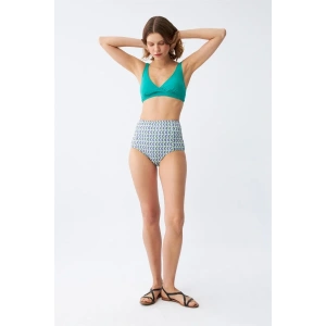 Moda Kadın Yeşil Pedli Geometrik Desenli Yüksek Bel Bikini Takımı