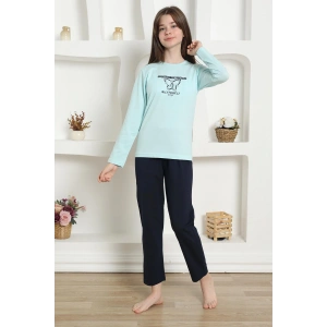 Moda Kız Çocuk Penye Pijama Takım Su Yeşili