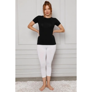 Moda Penye Likralı Diz Altı Tayt Beyaz