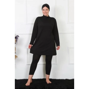 Moda Tam Kapalı Büyük Beden Siyah Mayo