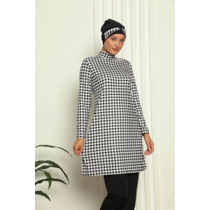 Moda Tam Tesettür Dijital Desenli Mayo Siyah - Beyaz