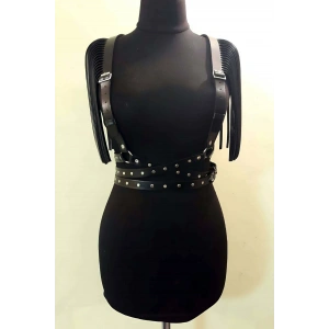Omuzları Püskül Detaylı Deri Kemer, Askılı Püsküllü Deri Harness - Brf1004