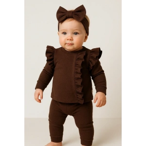 Orkide Büzgü Detaylı 3 Parça Kız Bebek Takımı %100 Pamuk