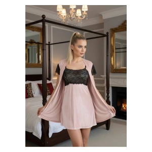 Pudra Kadife Sabahlık & Gecelik Takım 2 Li - 1430