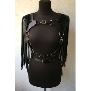 Püsküllü Deri Ceket Harness, Şık Deri Harness Ceket - Brf999