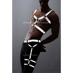 Reflektörlü - Karanlıkta Yansıyan Erkek  Göğüs Ve Bacak Harness Takım - Brfm199