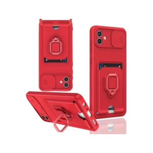 Samsung Galaxy A06 Kılıf Zuma Kartvizitli Yüzüklü Silikon - Kırmızı